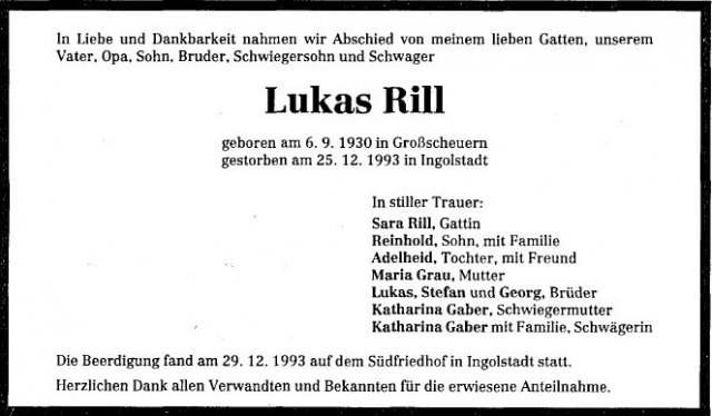 Rill Likas 1930-1993 Todesanzeige